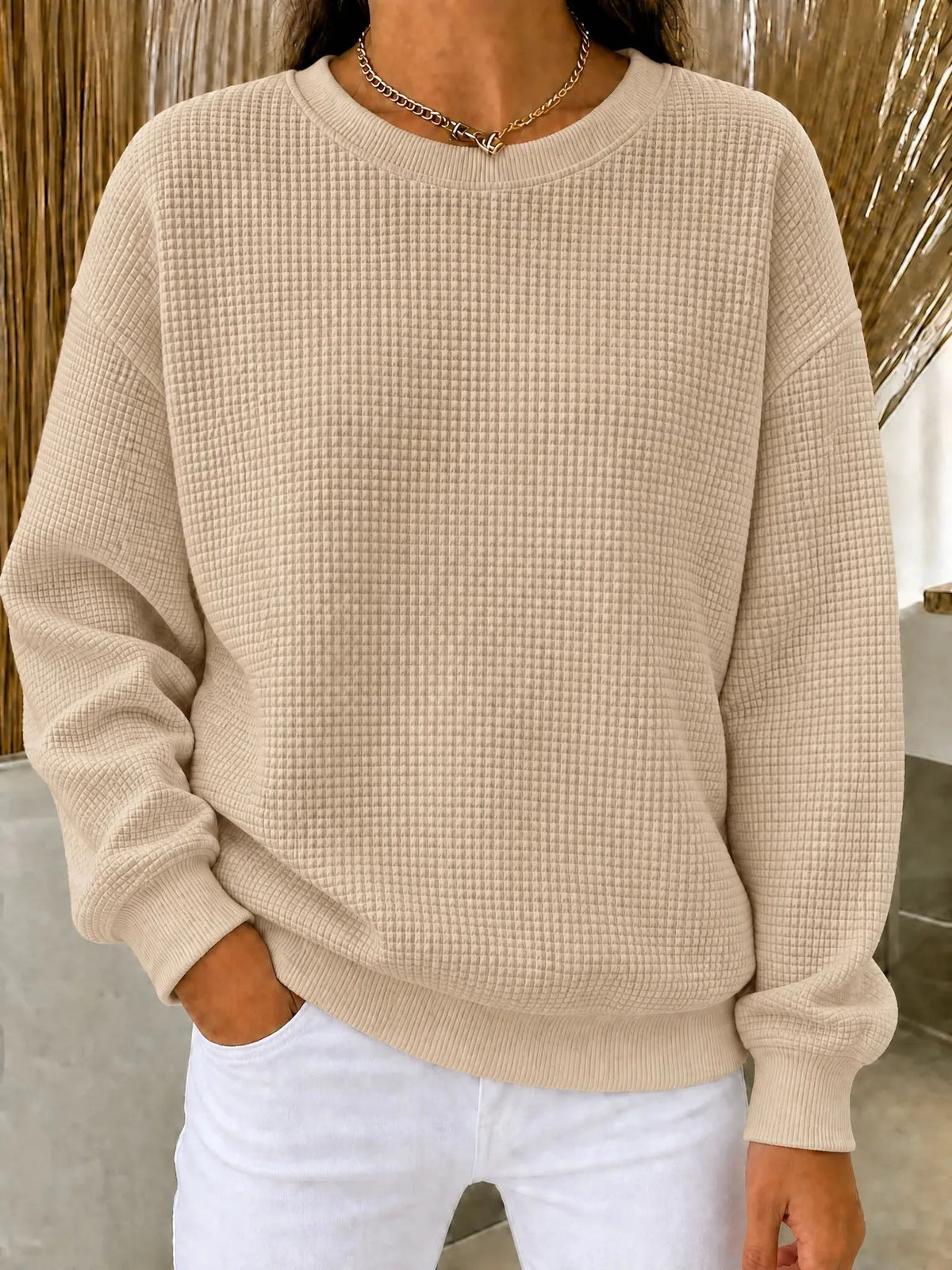 Sweatshirt Waffle Knit Quarter-Zip Relaxed Fit