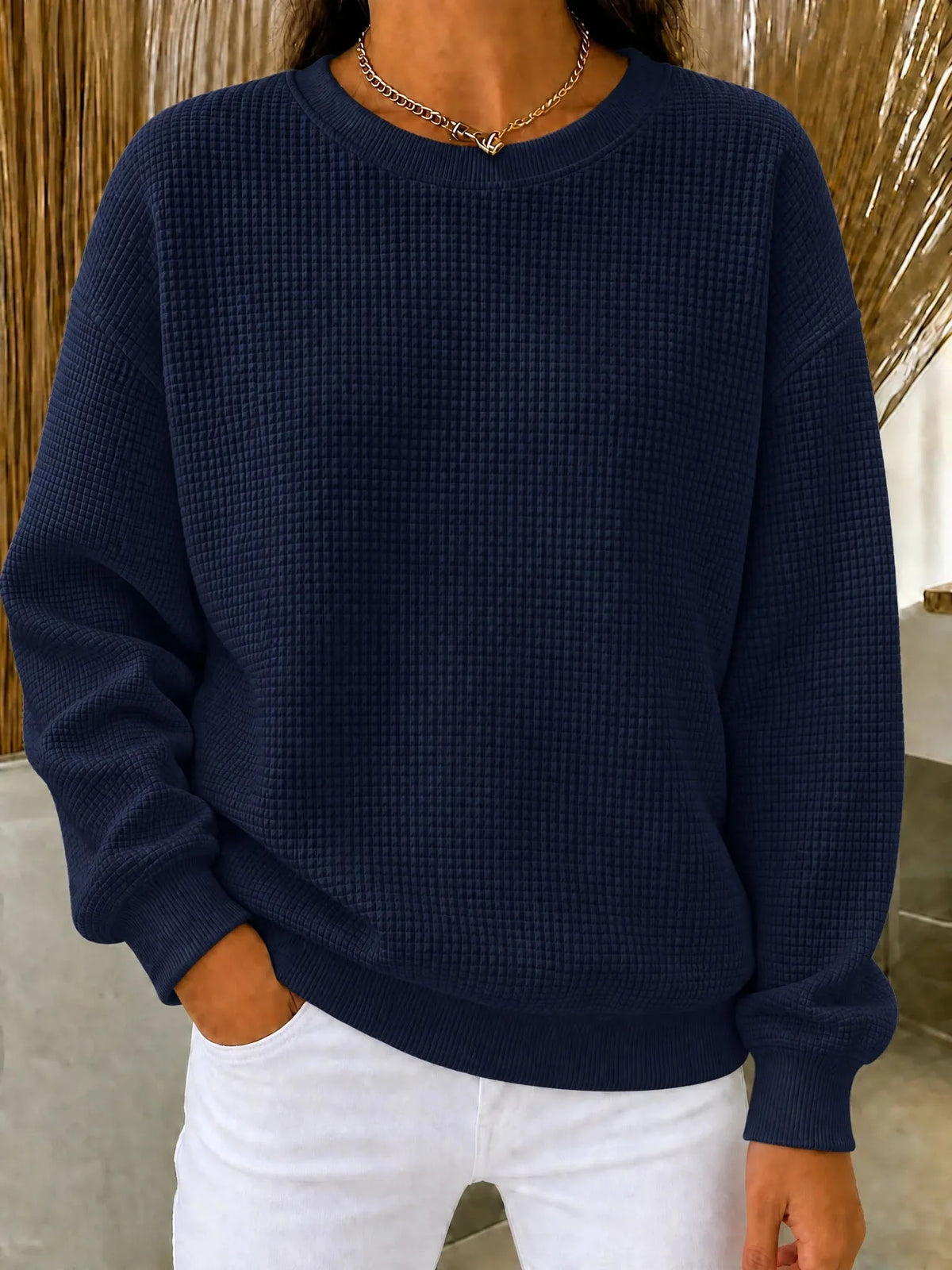 Sweatshirt Waffle Knit Quarter-Zip Relaxed Fit