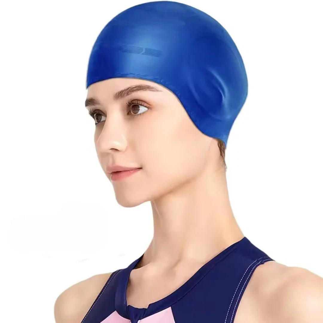 Swim Cap Silicone Stretch Fit for Long Hair With Ear Pockets