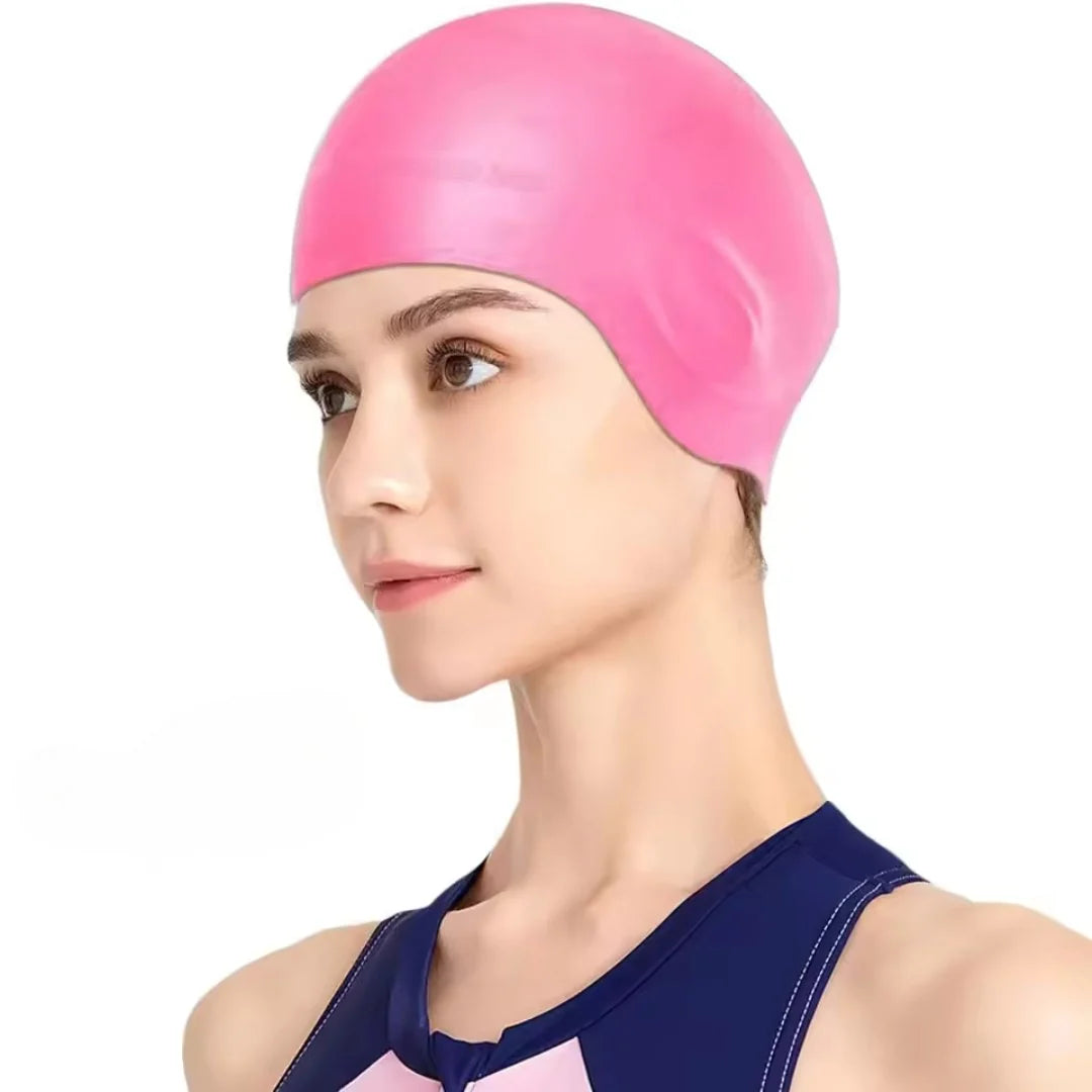 Swim Cap Silicone Stretch Fit for Long Hair With Ear Pockets