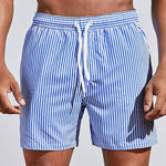 Swim Shorts Vertical Stripe Elastic Drawstring Waist & Side Pockets