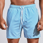 Swim Shorts Vertical Stripe Elastic Drawstring Waist & Side Pockets
