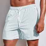 Swim Shorts Vertical Stripe Elastic Drawstring Waist & Side Pockets