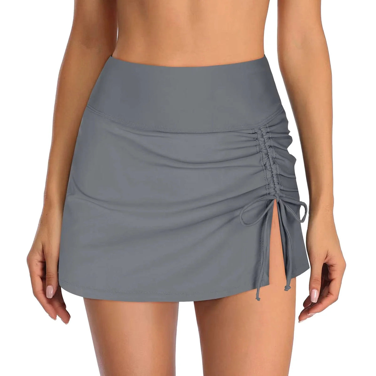 Swim Skirt High-Waist Ruched Adjustable Side Tie