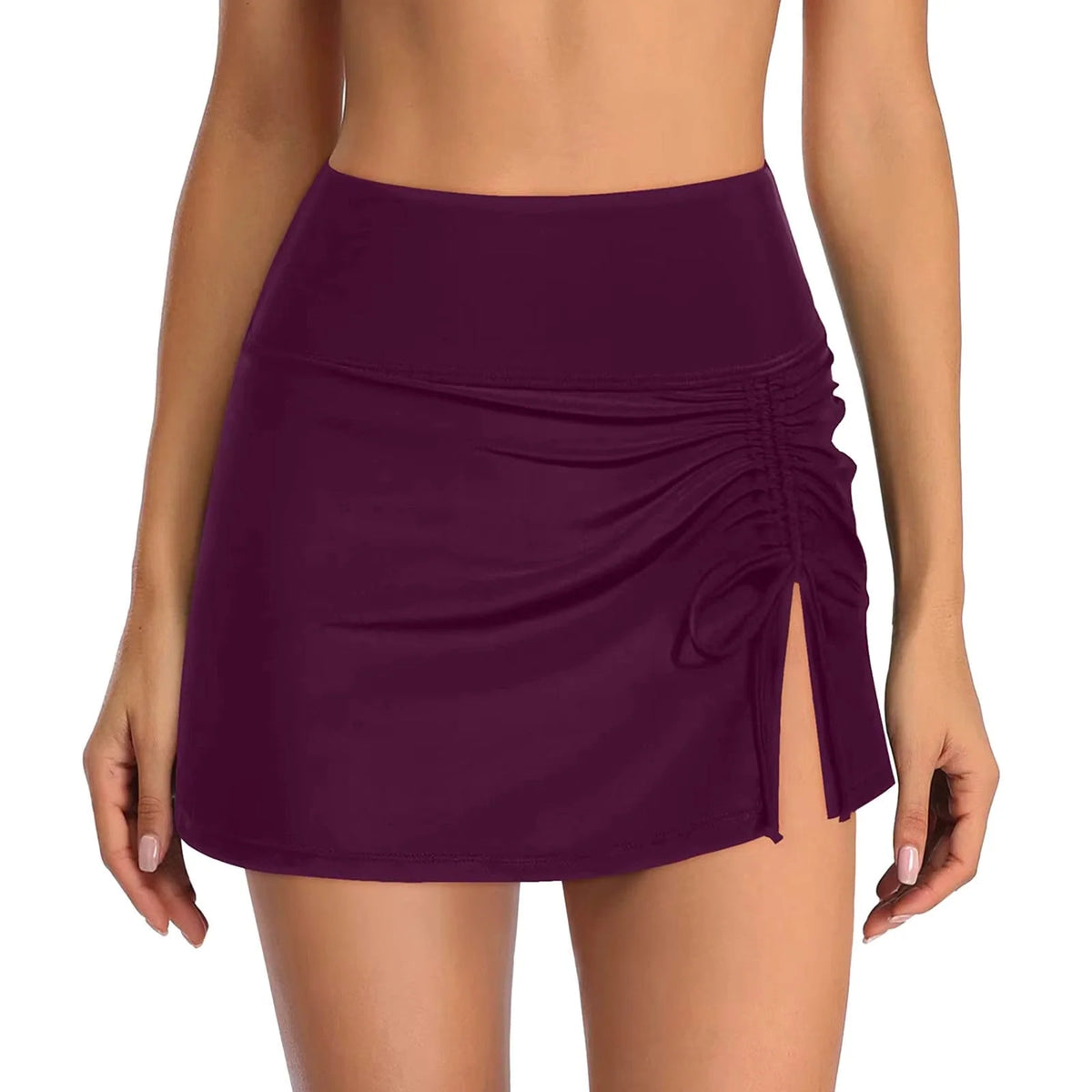 Swim Skirt High-Waist Ruched Adjustable Side Tie