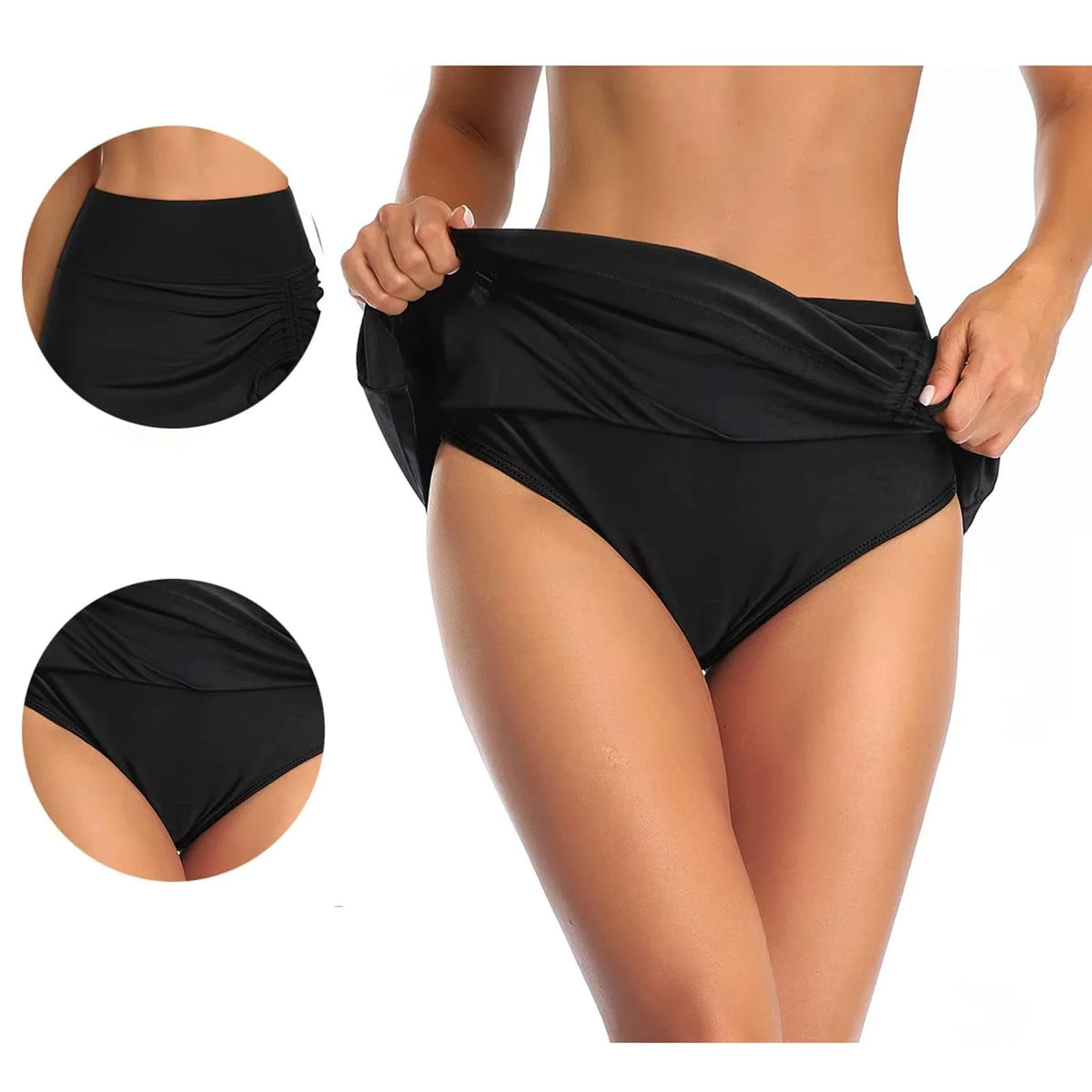 Swim Skirt High-Waist Ruched Adjustable Side Tie
