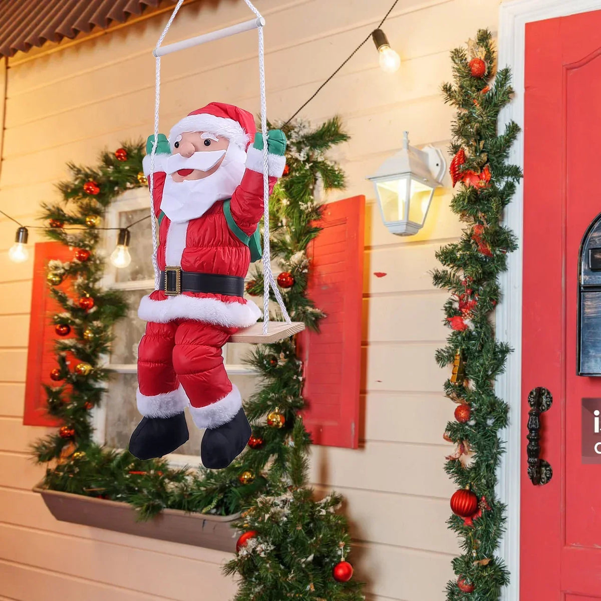 Swinging Santa Figure Lightweight Fabric Indoor & Outdoor