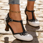 T-Strap Pumps Adjustable Buckle Mid-Height Block Heel Vintage Style