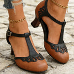 T-Strap Pumps Adjustable Buckle Mid-Height Block Heel Vintage Style