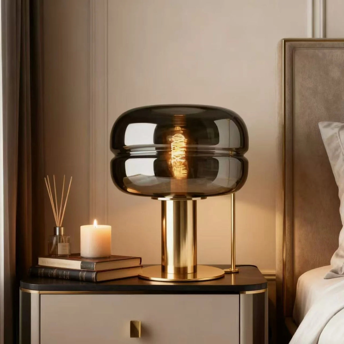 Table Lamp Artistic Glass Gold-Tone Base Soft Ambient Lighting