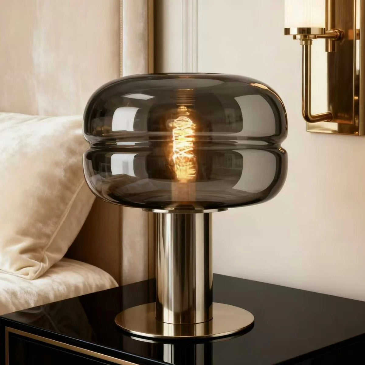 Table Lamp Artistic Glass Gold-Tone Base Soft Ambient Lighting