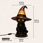 Table Lamp Black Cat Stained Glass Style Witch Hat Shade