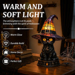 Table Lamp Black Cat Stained Glass Style Witch Hat Shade