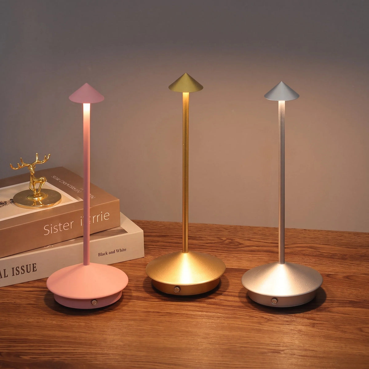 Table Lamp Cordless Rechargeable Touch Dimming Mushroom Design