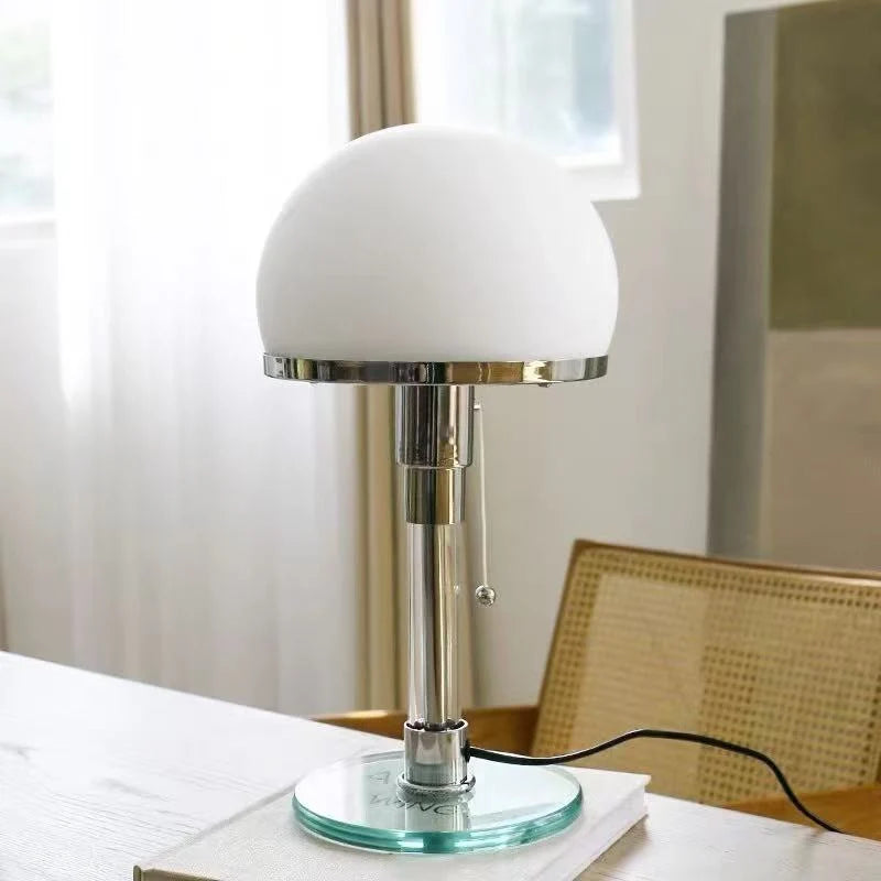Table Lamp Frosted Glass Shade Adjustable Height Pull Chain Control