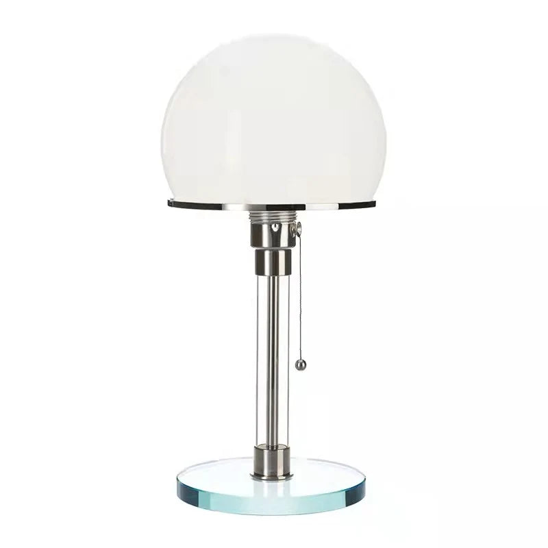 Table Lamp Frosted Glass Shade Adjustable Height Pull Chain Control