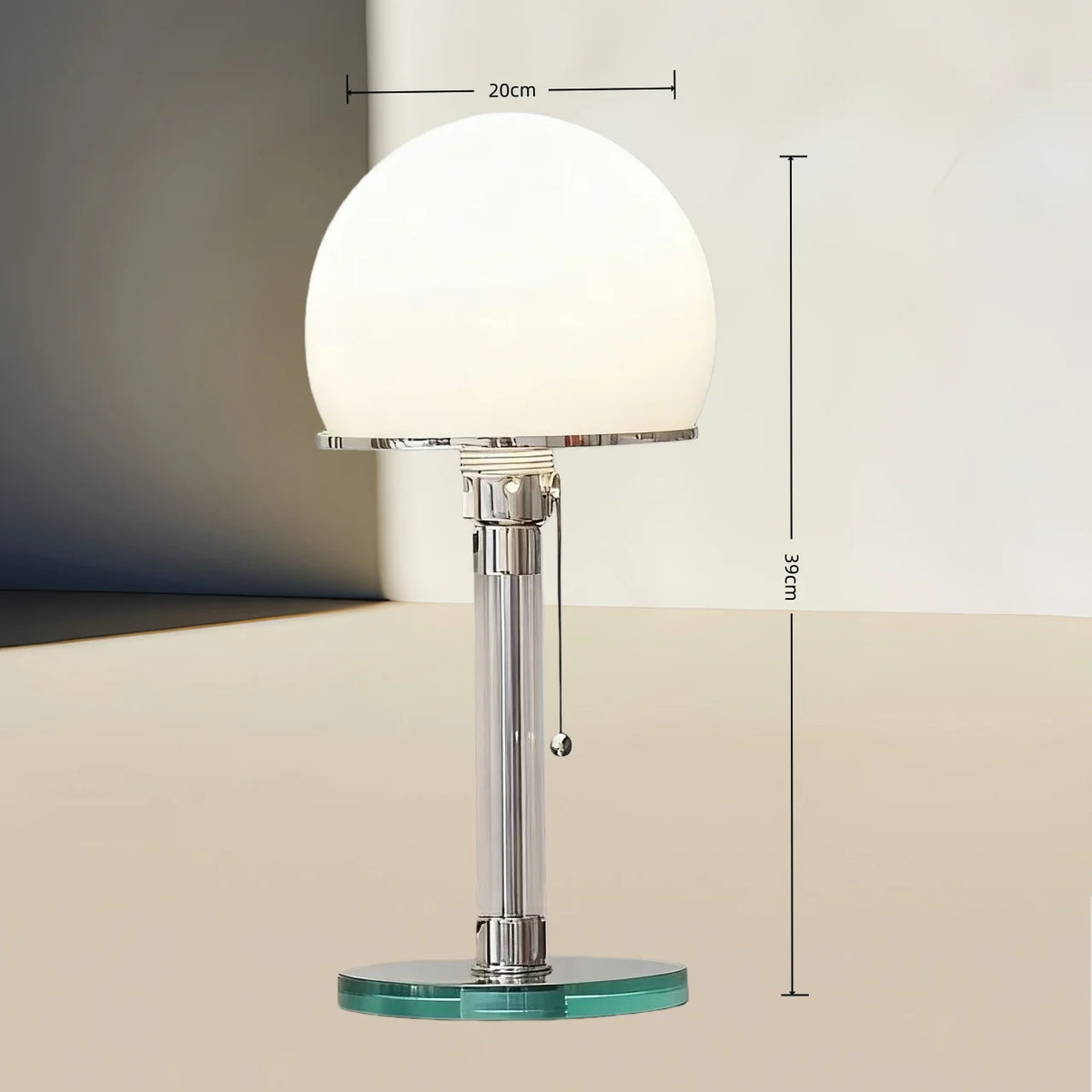 Table Lamp Frosted Glass Shade Adjustable Height Pull Chain Control