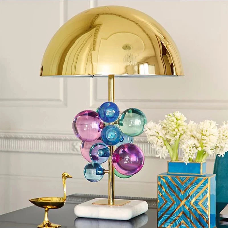 Table Lamp Golden Dome Shade Decorative Glass Spheres