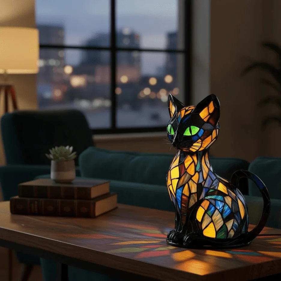 Table Lamp Handmade Resin Cat Design Warm White LED