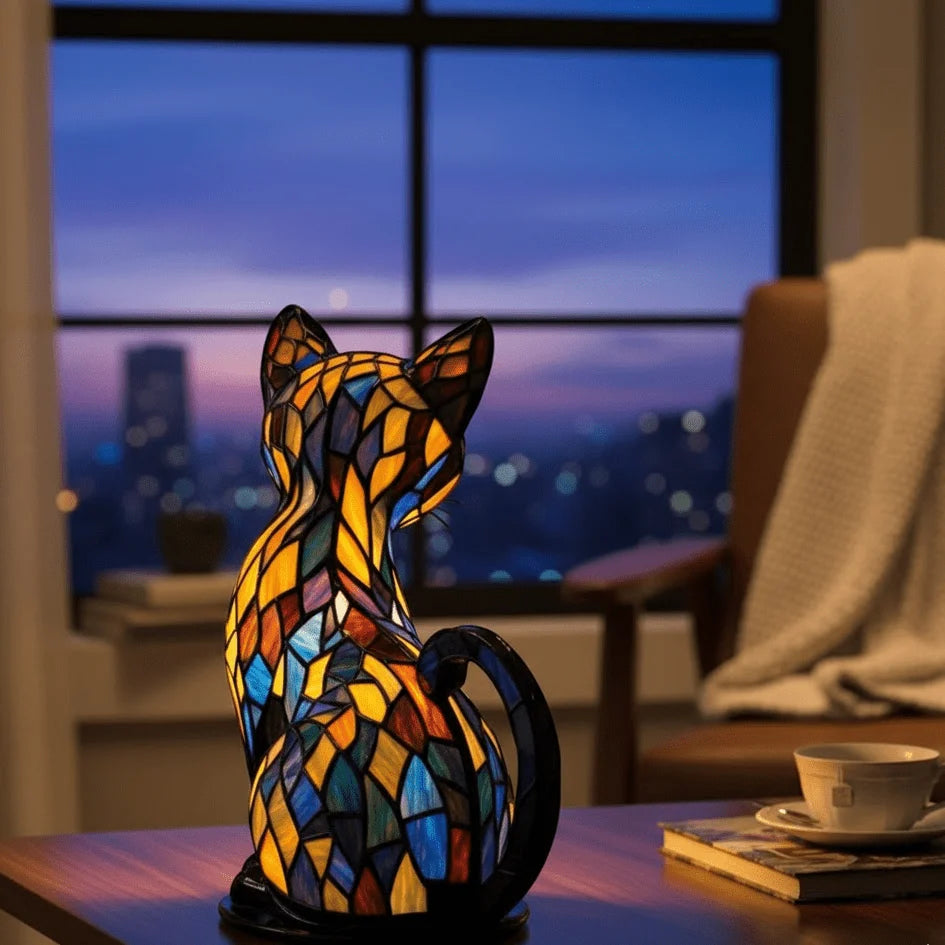 Table Lamp Handmade Resin Cat Design Warm White LED