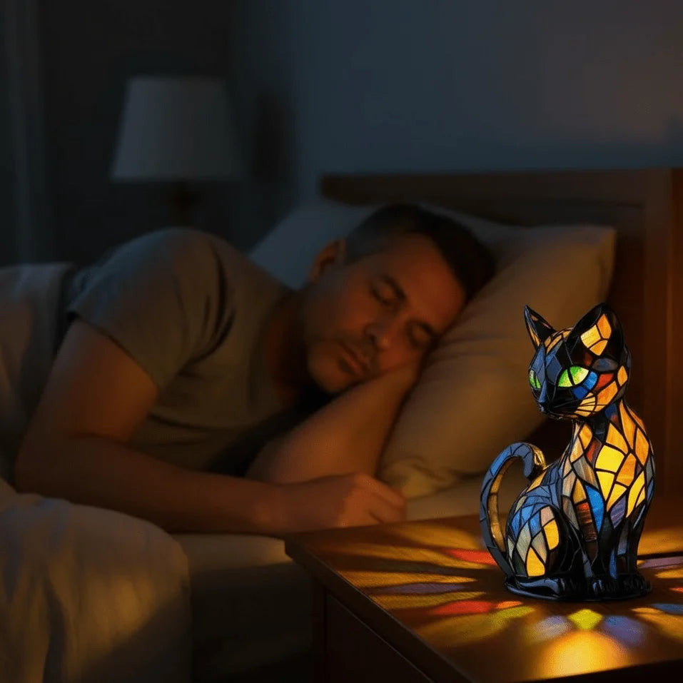 Table Lamp Handmade Resin Cat Design Warm White LED