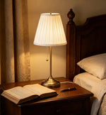 Table Lamp Pleated Shade Pull Chain Switch Weighted Base