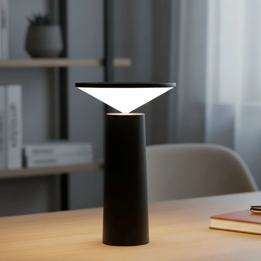 Table Lamp Rotating Shade Adjustable Brightness Rechargeable