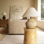 Table Lamp Rustic Pottery Base Cream Fabric Shade