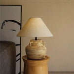 Table Lamp Rustic Pottery Base Cream Fabric Shade