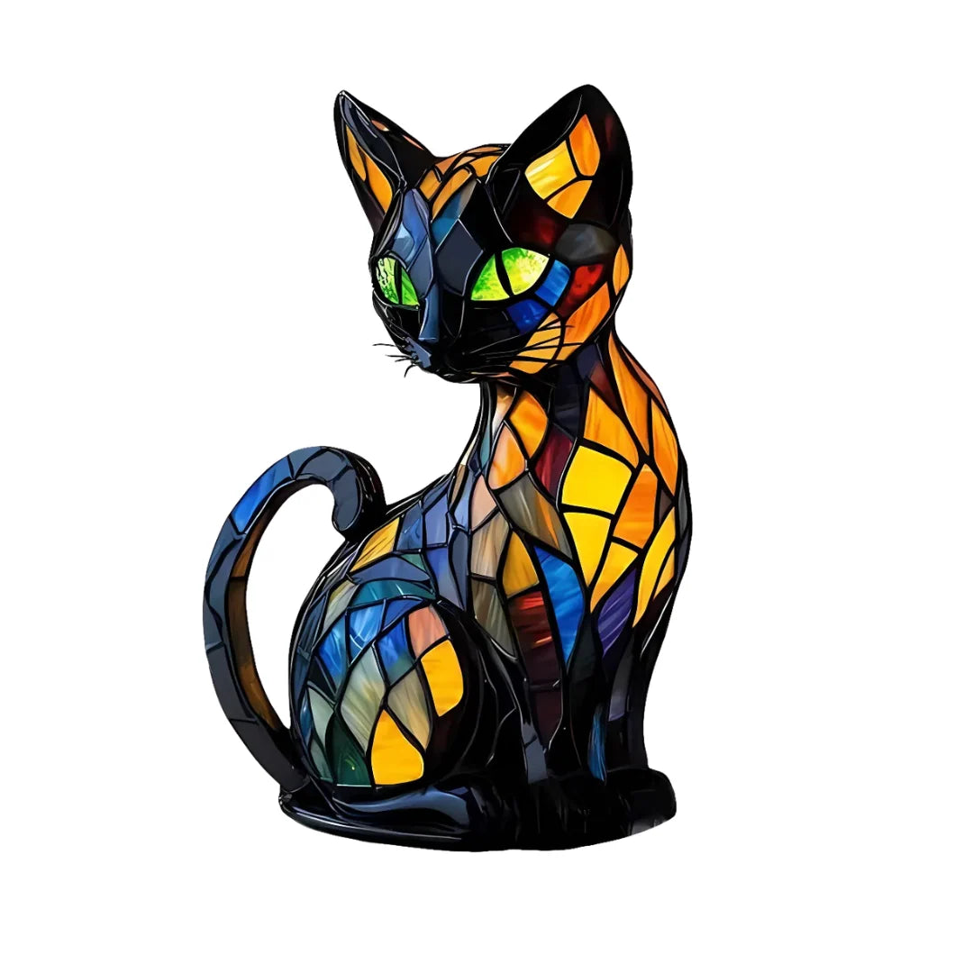 Table Lamp Sleeping Cat Design Warm LED Light Handmade