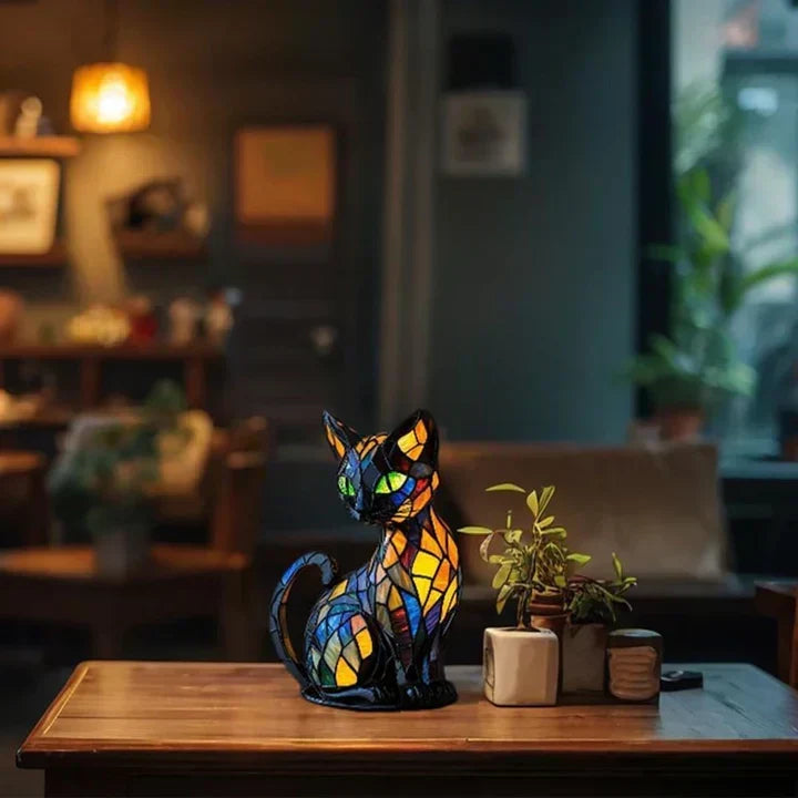 Table Lamp Sleeping Cat Design Warm LED Light Handmade