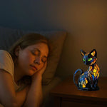 Table Lamp Sleeping Cat Design Warm LED Light Handmade