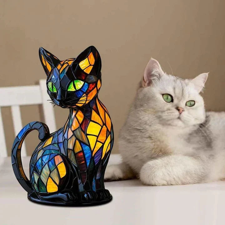 Table Lamp Sleeping Cat Design Warm LED Light Handmade