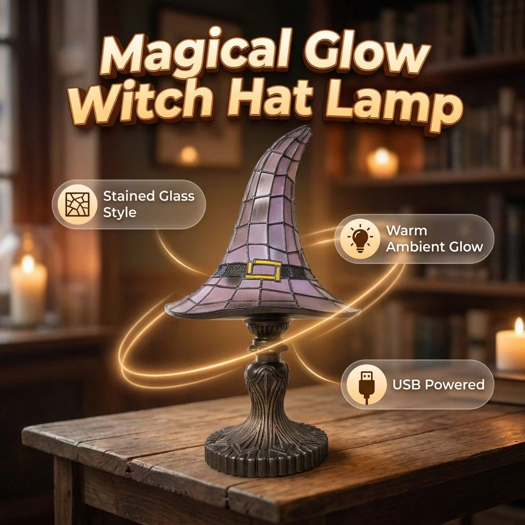 Table Lamp Witch Hat Design USB-Powered Warm Glow