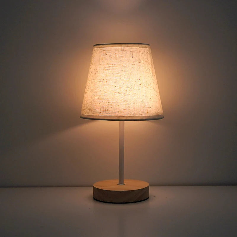 Table Lamp Wooden Base Textured Shade USB-Powered