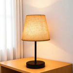 Table Lamp Wooden Base Textured Shade USB-Powered