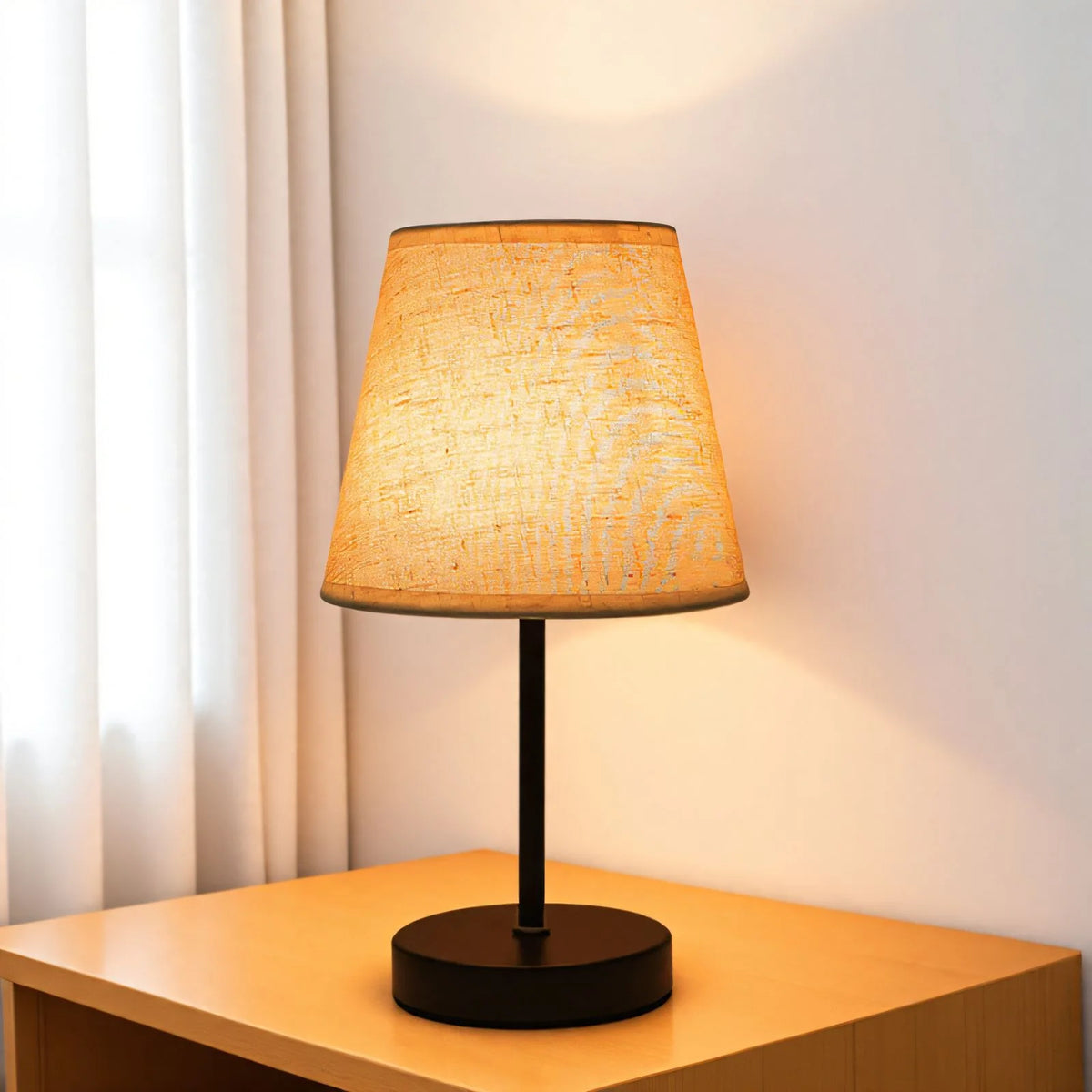 Table Lamp Wooden Base Textured Shade USB-Powered