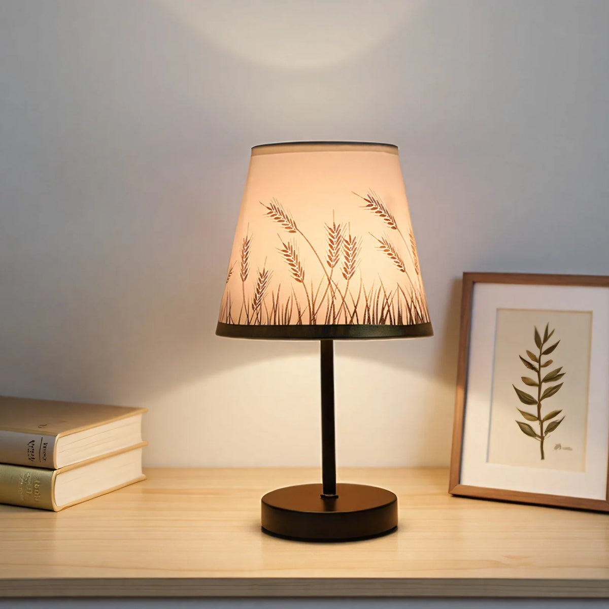 Table Lamp Wooden Base Textured Shade USB-Powered