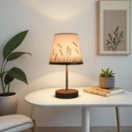 Table Lamp Wooden Base Textured Shade USB-Powered