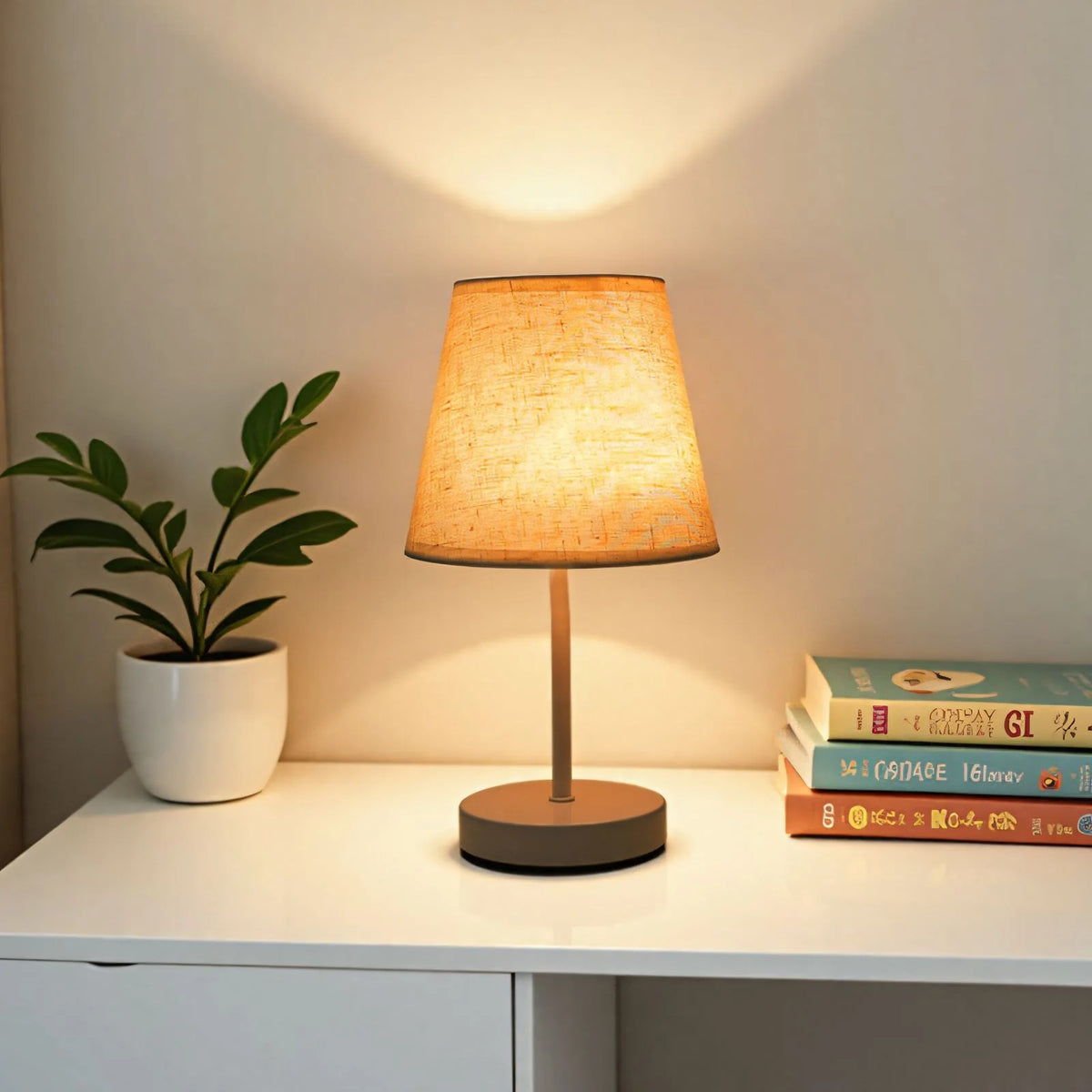 Table Lamp Wooden Base Textured Shade USB-Powered