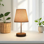 Table Lamp Wooden Base Textured Shade USB-Powered