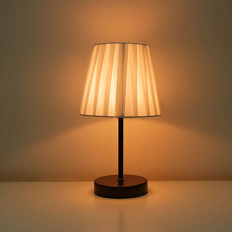Table Lamp Wooden Base Textured Shade USB-Powered