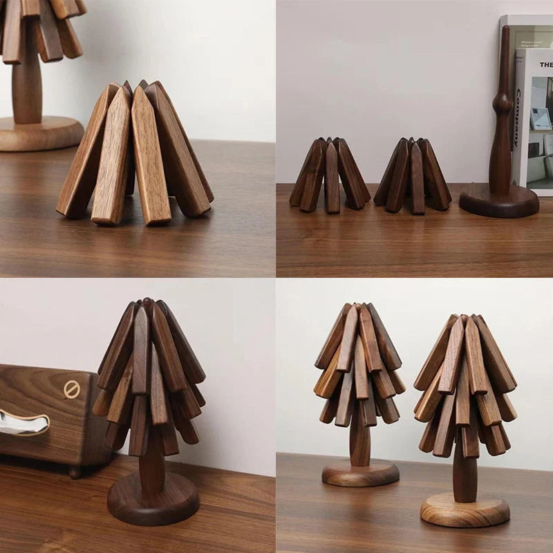 Table Mat Black Walnut Wood Heat-Insulating Stackable