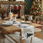 Table Runner Embroidered Christmas Trees & Snowflakes Wrinkle-Resistant Fabric