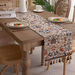 Table Runner Floral Bird Jacquard With Fringed Edges