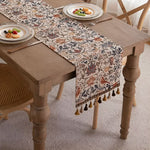 Table Runner Floral Bird Jacquard With Fringed Edges