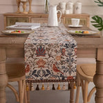 Table Runner Floral Bird Jacquard With Fringed Edges