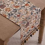 Table Runner Floral Bird Jacquard With Fringed Edges