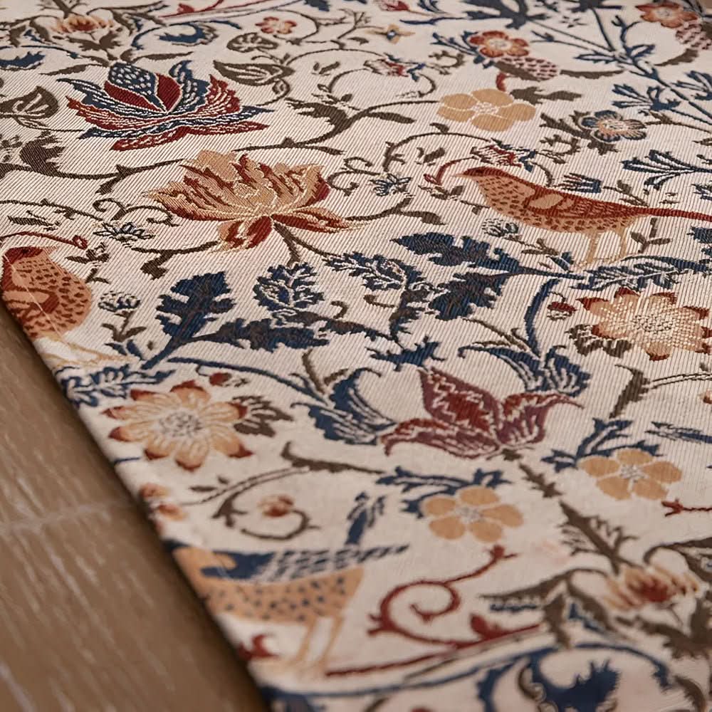 Table Runner Floral Bird Jacquard With Fringed Edges