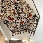 Table Runner Floral Bird Jacquard With Fringed Edges